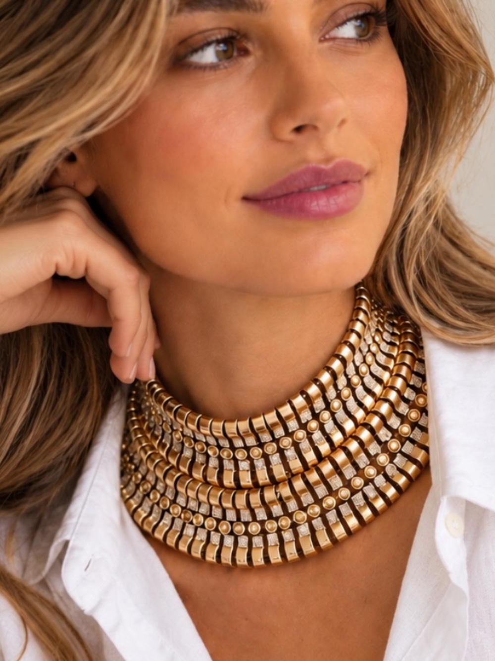 New! Gold Silver Mixed Metal Collar Choker Necklace NWOT
